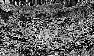 Mass grave from the Katyn massacres of 1940, where the Soviet Red Army killed around 22, 000[11]