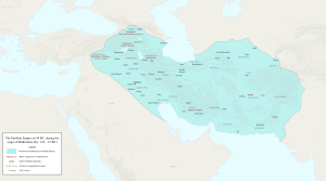 Парфянская империя в период наибольшей экспансий в 94 г. до н. э. во время правления Митридата II.