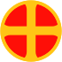 Solkors («olavskors») i gult på rød bunn, Nasjonal samlings emblem 1933–1945.