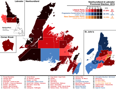 Newfoundland & Labrador Election 2015 Results Map.svg