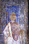 Kong Knud som han er gengivet på et samtidigt kalkmaleri i Stehag Kirke i Skåne