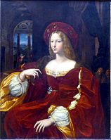 Morda Rafael, ok. 1518, Isabel de Requesens. Slog in format visoke renesanse sta močno vplivala na kasnejše velike portrete.