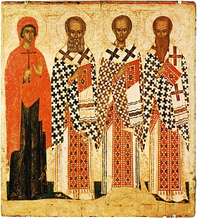 Paraskeva with saints (Pskov, 16th c, GTG).jpg