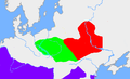 Culturile slave Przeworsk (verde) și Zarubintsy (roșu) ale Epocii Fierului, datând din perioada cuprinsă între secolul al III-lea î.Hr. și secolul al V-lea d.Hr.