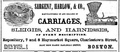 Advertisement for Sargent, Harlow & Co., carriages, sleighs and harnesses, 1861