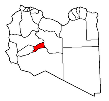 Karta över Libyen med distriktet Sabha i rött.