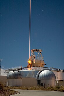A 50 W FASOR, based on a Nd:YAG laser, used at the Starfire Optical Range Starfield Optical Range - sodium laser.jpg