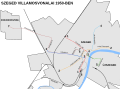 Szeged villamosvonalai 1950-ben, a 3-as sötétkék színnel van jelölve