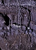 Churretes en el techo de una cueva volcánica.