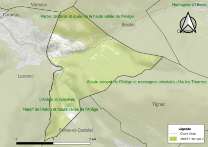 Carte des ZNIEFF de type 2 sur la commune.