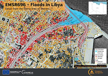 Folgen der Überschwemmungen in Darna, 15. September 2023