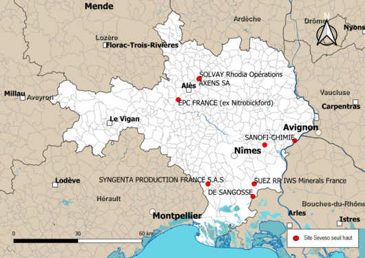 Carte des sites « Seveso seuil haut ».