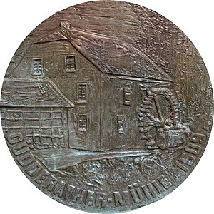 Bronzeplakette der Güdderather Mühle