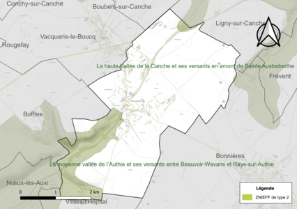 Carte des ZNIEFF de type 2 sur la commune.