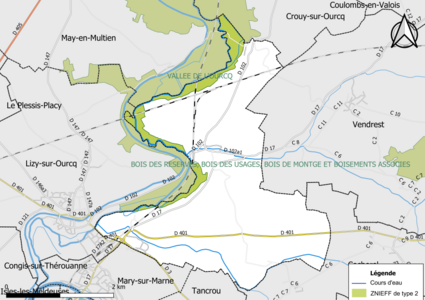 Carte des ZNIEFF de type 2 de la commune.