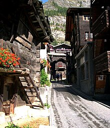 Due to strong political will by the citizenry, Zermatt remains car-free and retains much of its original character Altes Zermatt.jpg
