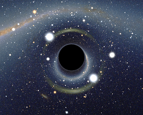 نمای شبیه سازی شده از یک سیاهچاله در مقابل ابر بزرگ ماژلانی.