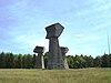 Bubanj Memorial monument in the form of three raised forearms with clenched fists