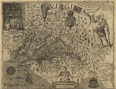 John Smith's map of the Chesapeake area Capt John Smith's map of Virginia 1624.jpg