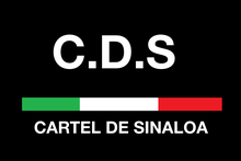 Sinaloa Cartel logo: "C. D. S", "Cartel de Sinaloa" and a horizontal green, white and red bar on a black background