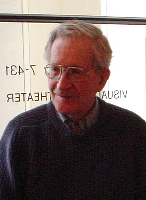 Noam Chomsky. The photo is taken in April 2002...