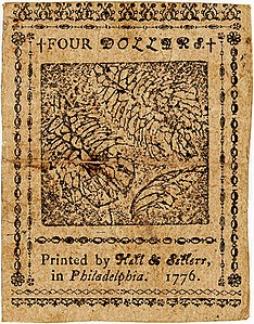Continental Currency $4 banknote reverse (November 2, 1776).jpg