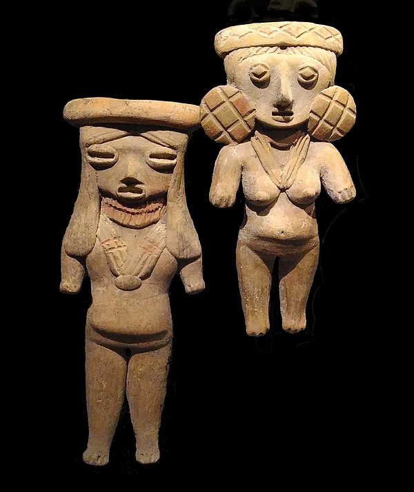 Female figurines found in Mexico in Guanajuato, identified as pre-classic clay figures from the Chupicuaro culture, 400-100 BC, called “Pretty Ladies” by some archaelogists