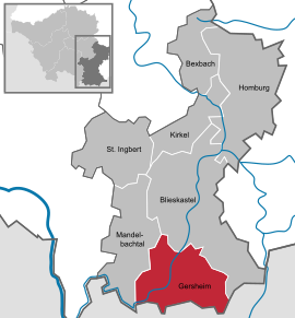 Poziția Gersheim pe harta districtului Saarpfalz-Kreis