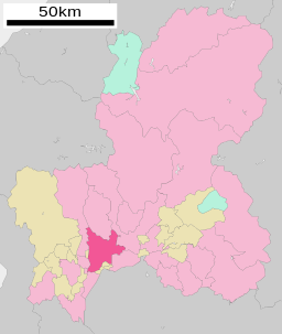 Gifu stads läge i prefekturen Gifu.