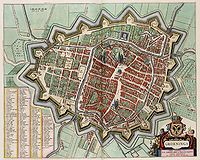 Herebrug op plattegrond van de stad (ca. 1650)