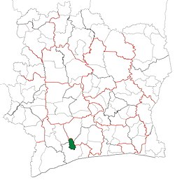 Location in Ivory Coast. Guéyo Department has retained the same boundaries since its creation in 2008.