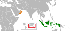 Map indicating locations of Indonesia and Oman