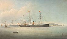 SS Sarmatian departs for Canada, carrying Princess Louise and the Marquess of Lorne in November 1878. Joseph Witham - 'Sarmatian' Leaving the Mersey, 14 November 1878, with the Marquess of Lorne and Princess Louise on Board.jpg