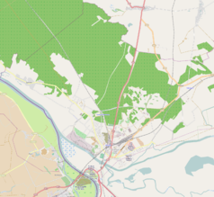 Mapa konturowa Kostrzyna nad Odrą, na dole nieco na lewo znajduje się punkt z opisem „Przejście graniczneKostrzyn-Kietz”