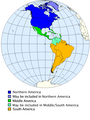 Division of the Americas into North, Middle and South America