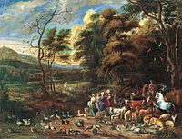 Dieren op weg naar de ark van Noach, omstreeks 1650