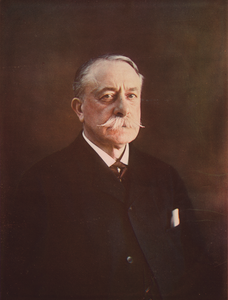 Portrait of Albert Bierstadt, possibly the oldest surviving color portrait photograph. This collotype print was sent in 1895 to Elbridge T. Gerry.