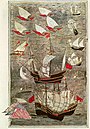 Osmanische Flotte im Indischen Ozean. Zeichnung aus dem 16. Jahrhundert