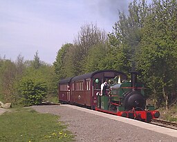 Ändstationen Park Halt vid Middleton Park, med veterantåg på museijärnvägen Middleton Railway