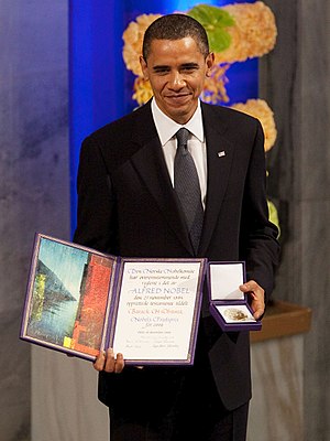 English: President Barack Obama with the Nobel...