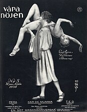 Omslag till Våra nöjen 1930 med Kai Reiners och Emy Ågren i ett nummer ur Södra Teaterns nyårsrevy Södran som vanligt.