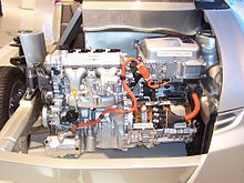 Cutaway display of the HSD Note: Generation 1/Generation 2, chained, ICE-MG1-MG2 Power Split Device HSD is shown Toyota Paris 9.JPG