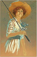 1914, girl with fishing pole