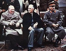 The "Big Three" of Europe at the Yalta Conference: Winston Churchill, Franklin D. Roosevelt, and Joseph Stalin Yalta Conference cropped.jpg