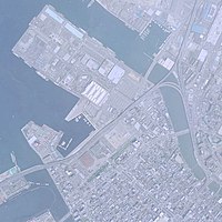 2001年5月29日撮影の福岡市沖浜町、石城町及び築港本町の航空写真