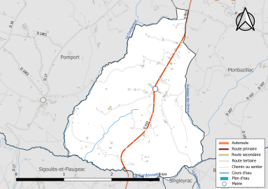 Carte en couleur présentant le réseau hydrographique de la commune