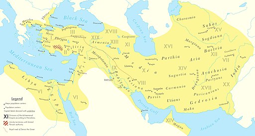 The Achaemenid Empire at its greatest territorial extent under the leadership of Darius I (522 BC–486 BC)[2][3][4][5]
