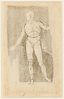 Construction drawing of Adam, 1504, pen, 26.2 x 16.6 cm, Albertina, Vienna (3080r)