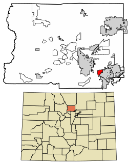 Location of the Paragon Estates CDP in Boulder County, Colorado.