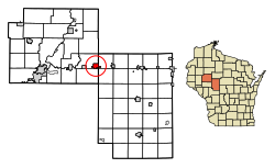 Location of Stanley in Chippewa County and Clark County, Wisconsin.